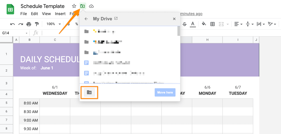 creare una cartella di modelli in Google Drive per salvare il modello di pianificazione settimanale