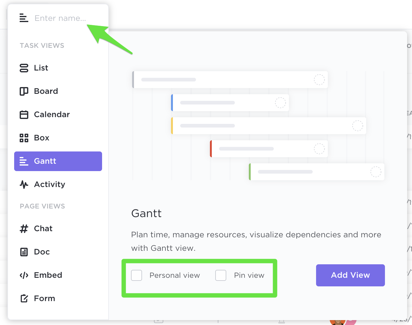 Erstellen eines Gantt-Diagramms mit der Gantt-Ansicht in ClickUp