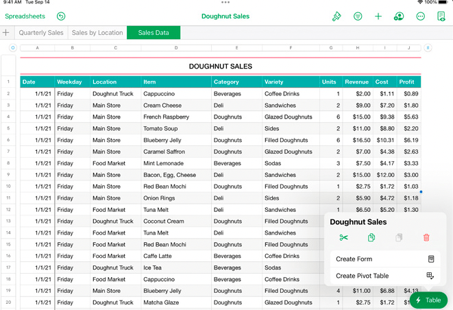 Apple Numbers Table View Example