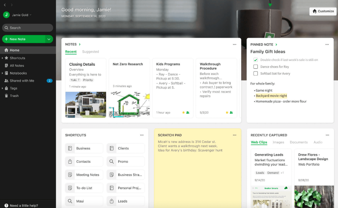 Evernote productvoorbeeld