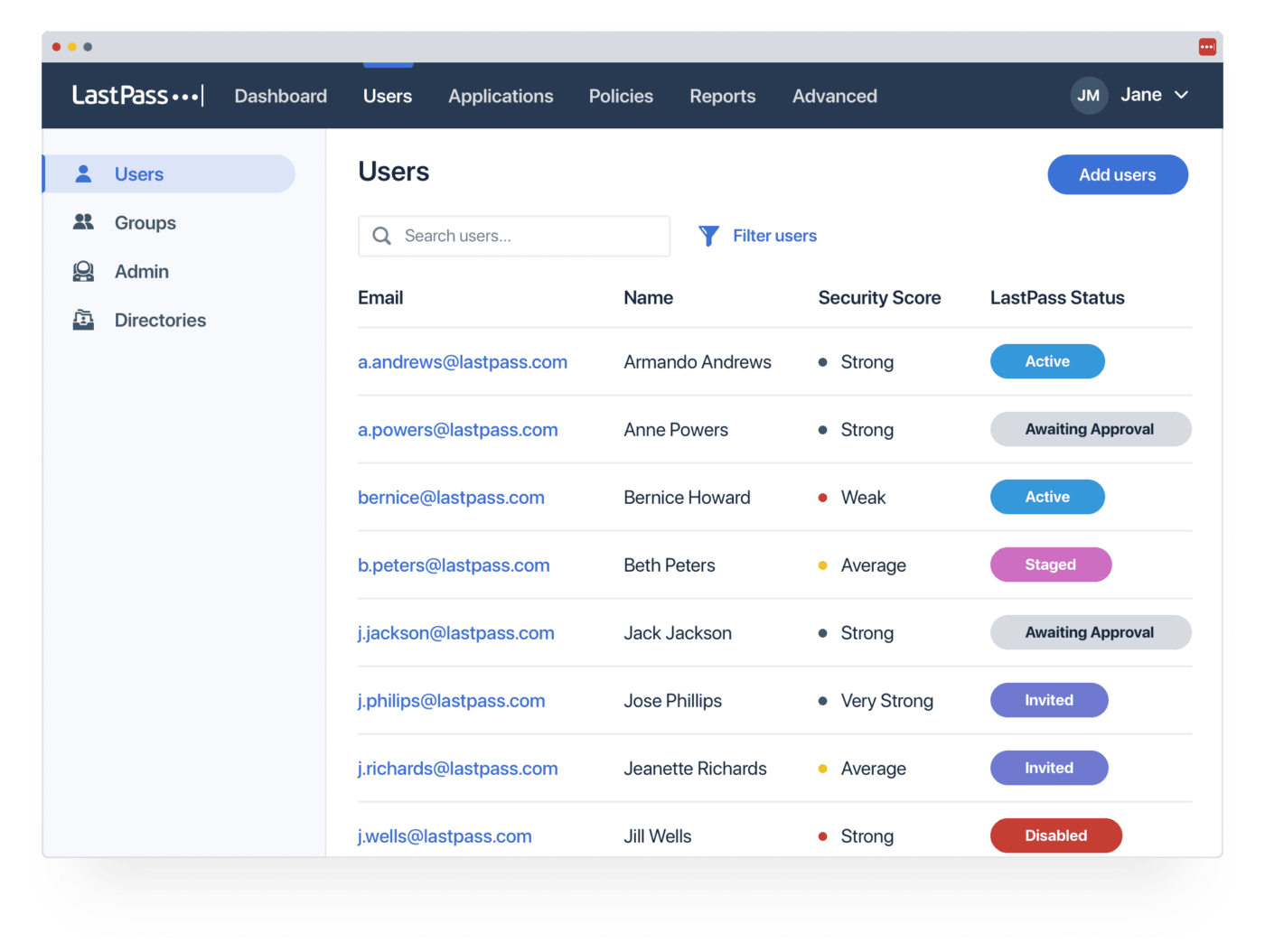 Users List page in LastPass