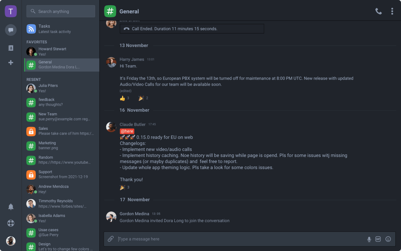 Flock Alternatives: screenshot of a chatbox in Chanty