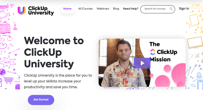 A ClickUp University é o lugar para você aprimorar suas habilidades para aumentar sua produtividade e economizar seu tempo