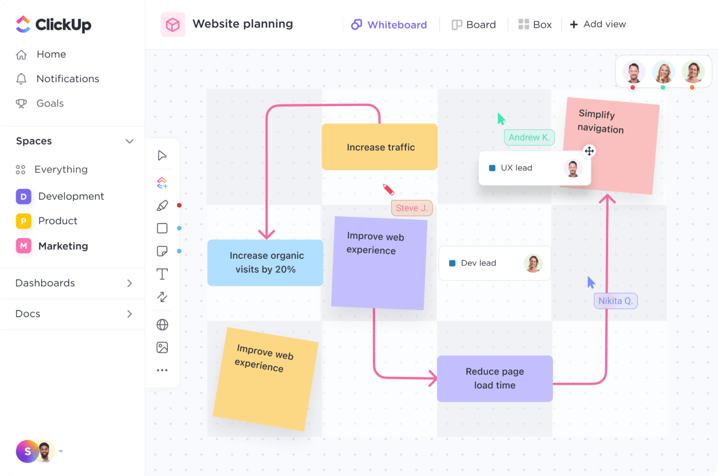 ClickUp Whiteboards