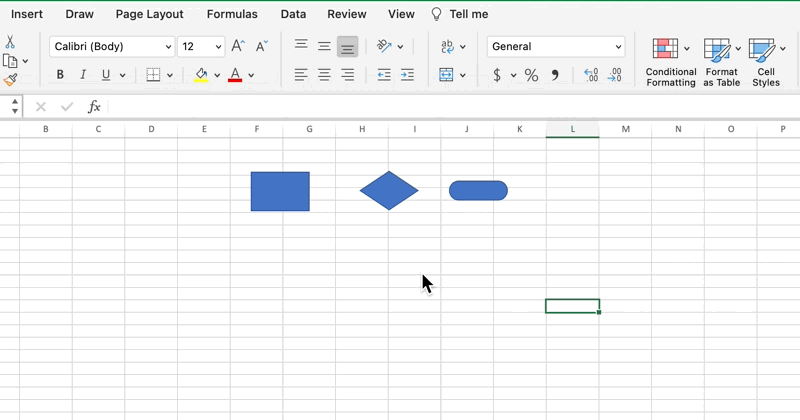 modificare più forme in un grafico di flusso selezionando tutte le forme e modificandone la dimensione