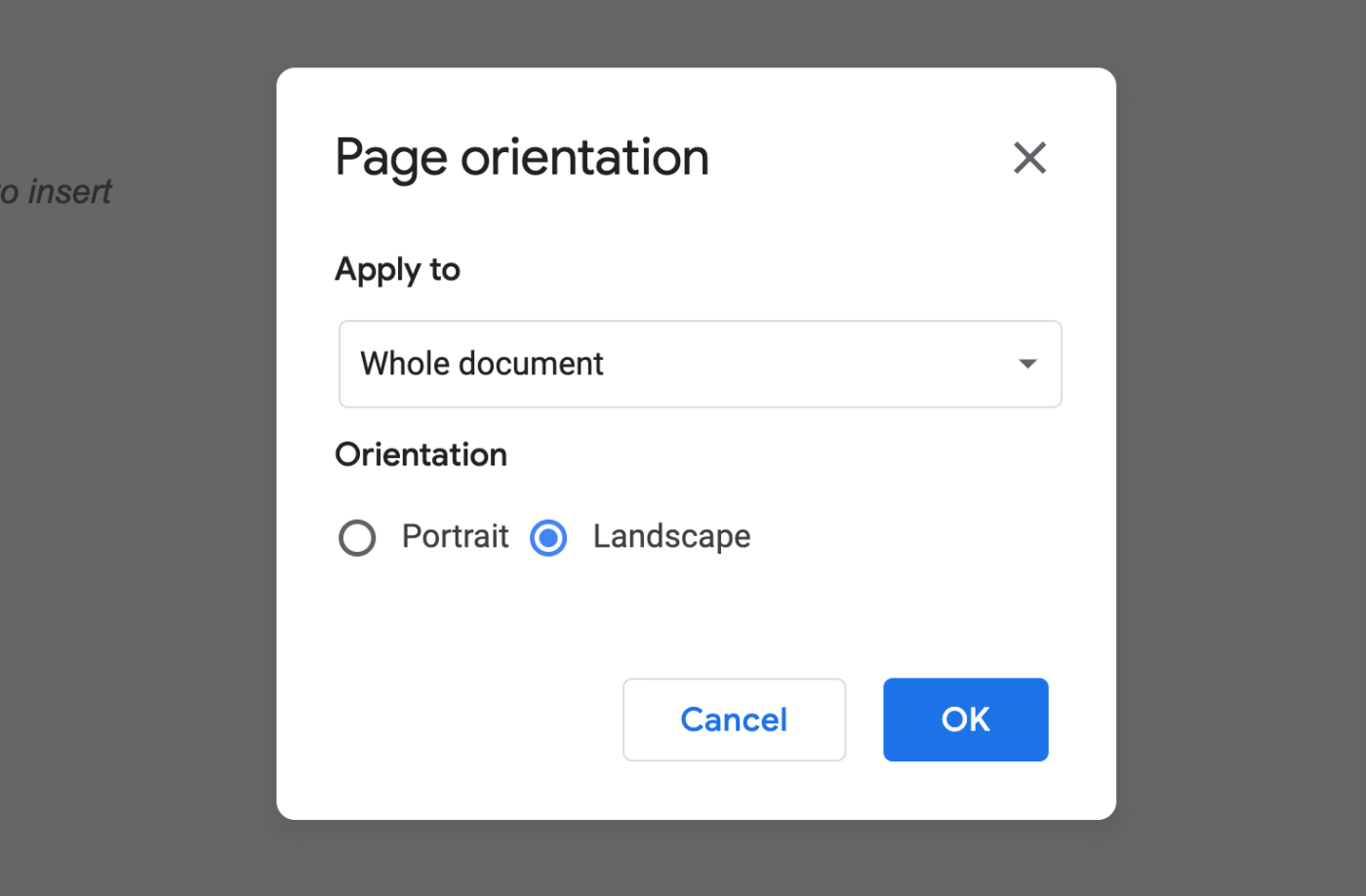 Cambiare l'orientamento della pagina in Google Documenti