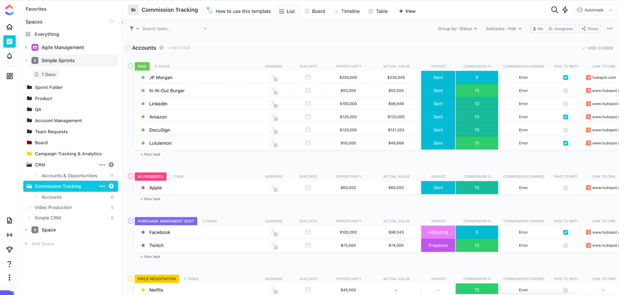 Commission tracking has never been easier with this template by ClickUp