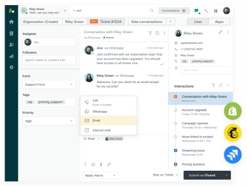 integración de sunshine conversations con front