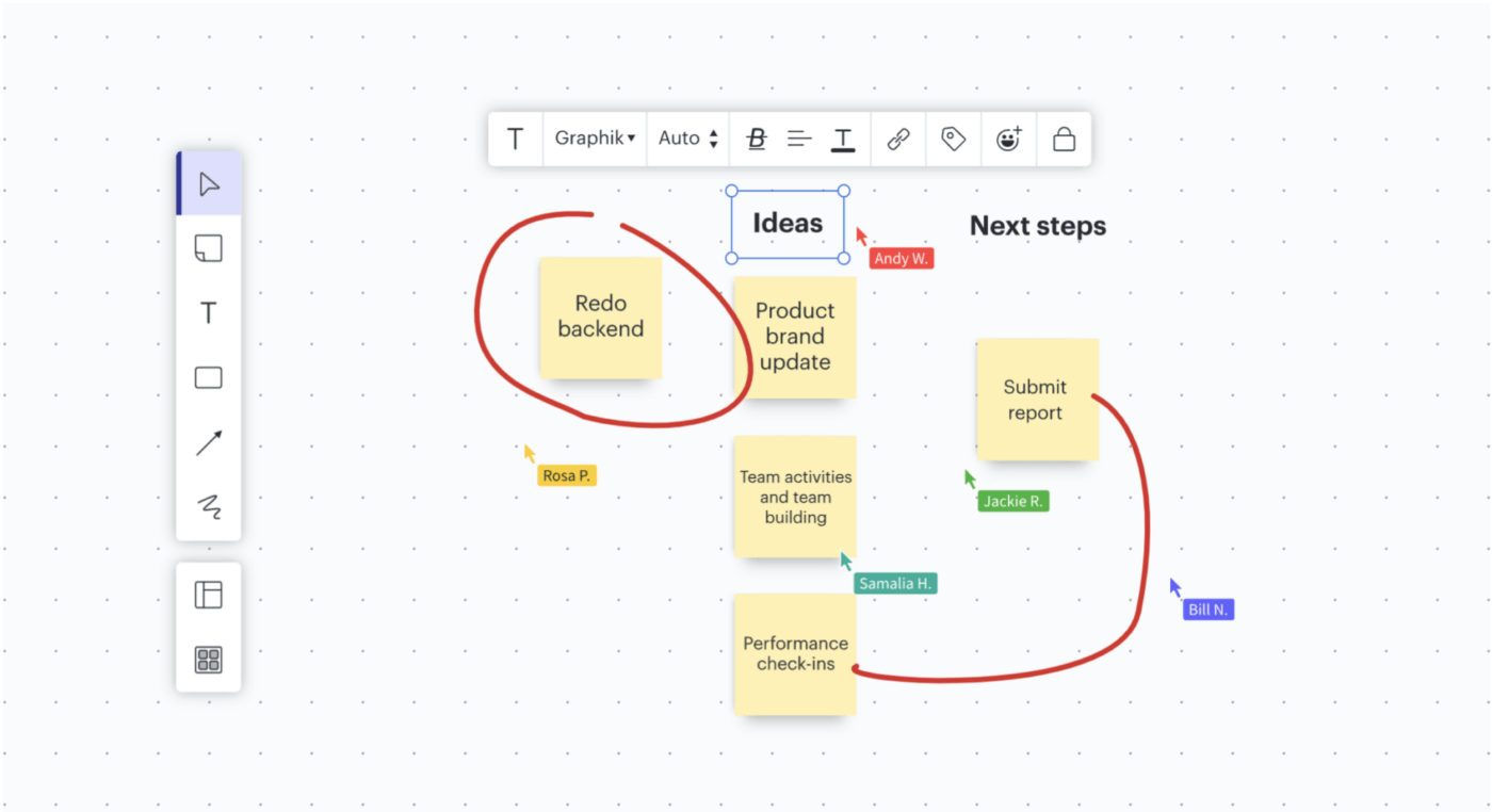 Managing ideas on a whiteboard in Lucidspark