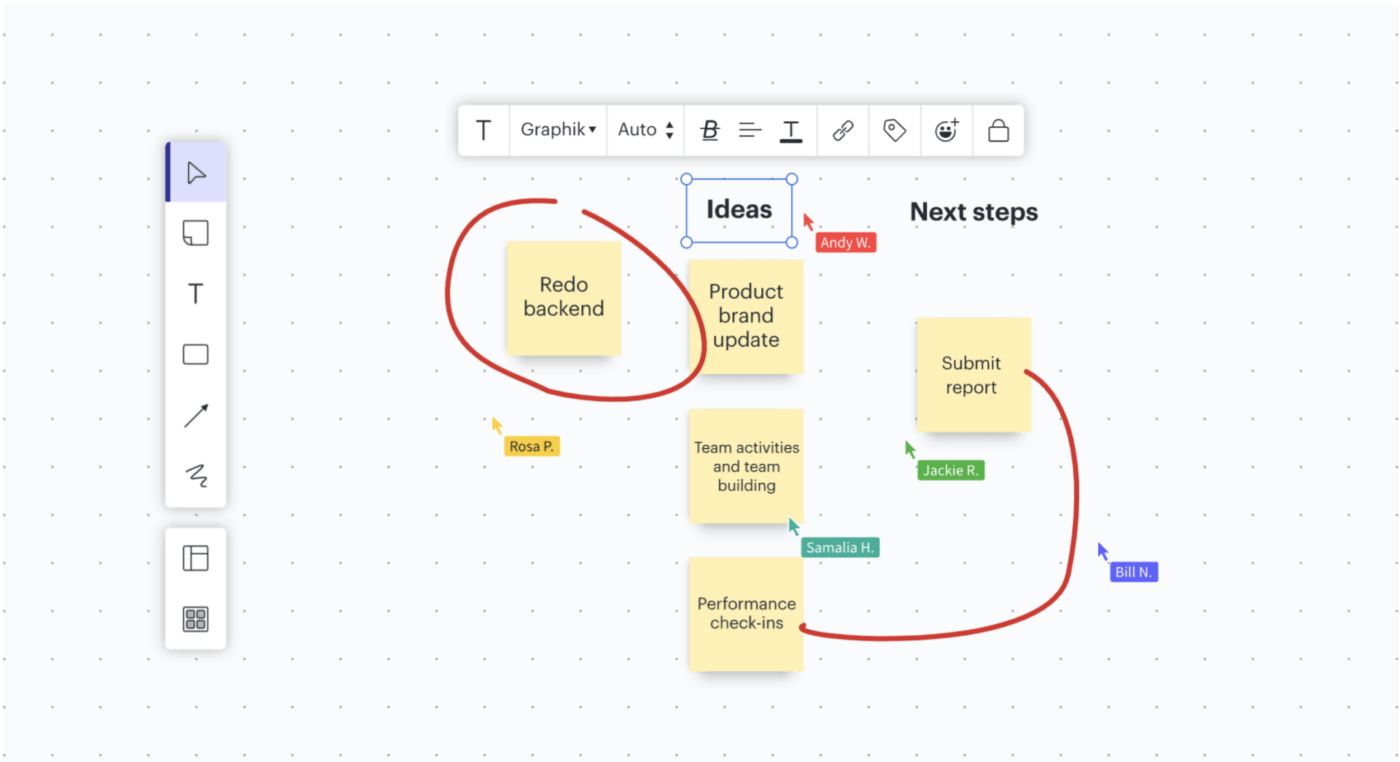 Gerenciando ideias em um quadro branco no Lucidspark