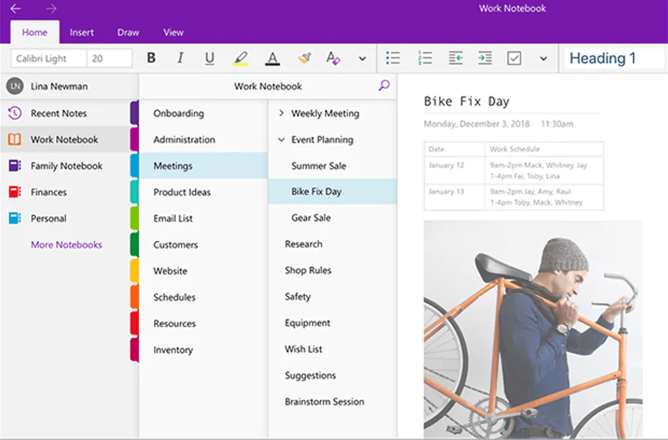 OneNote notebook product example