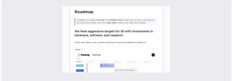 ClickUp Roadmap with Timeline Template 