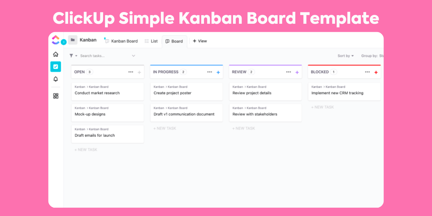 Simple Kanban Board template by ClickUp