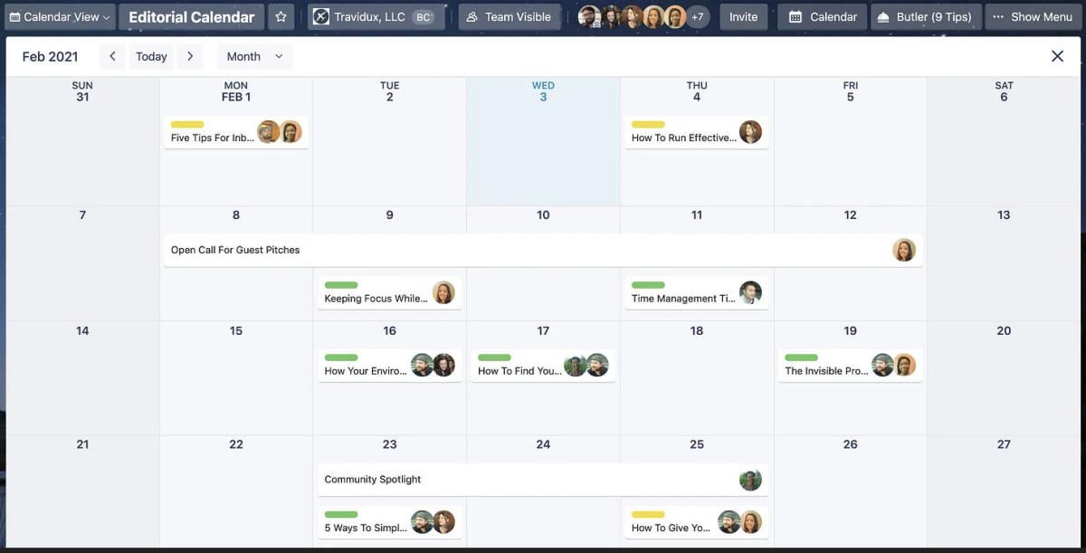 Esempio di visualizzazione del calendario di Trello