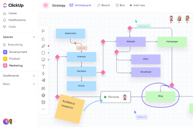 Flowcharts and diagrams in ClickUp Whiteboards