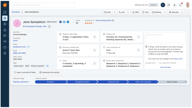 A screenshot of Freshworks' customer database software, Freshsales