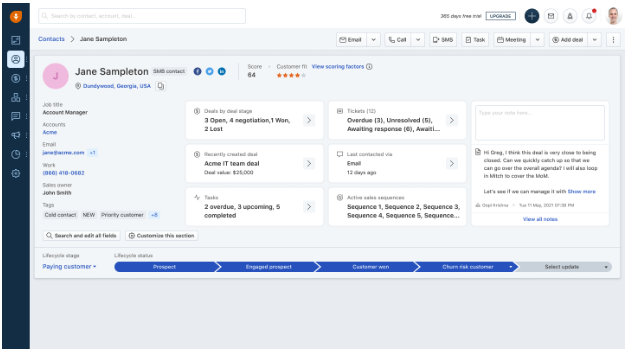 Capture d'écran du logiciel de base de données clients de Freshworks, Freshsales