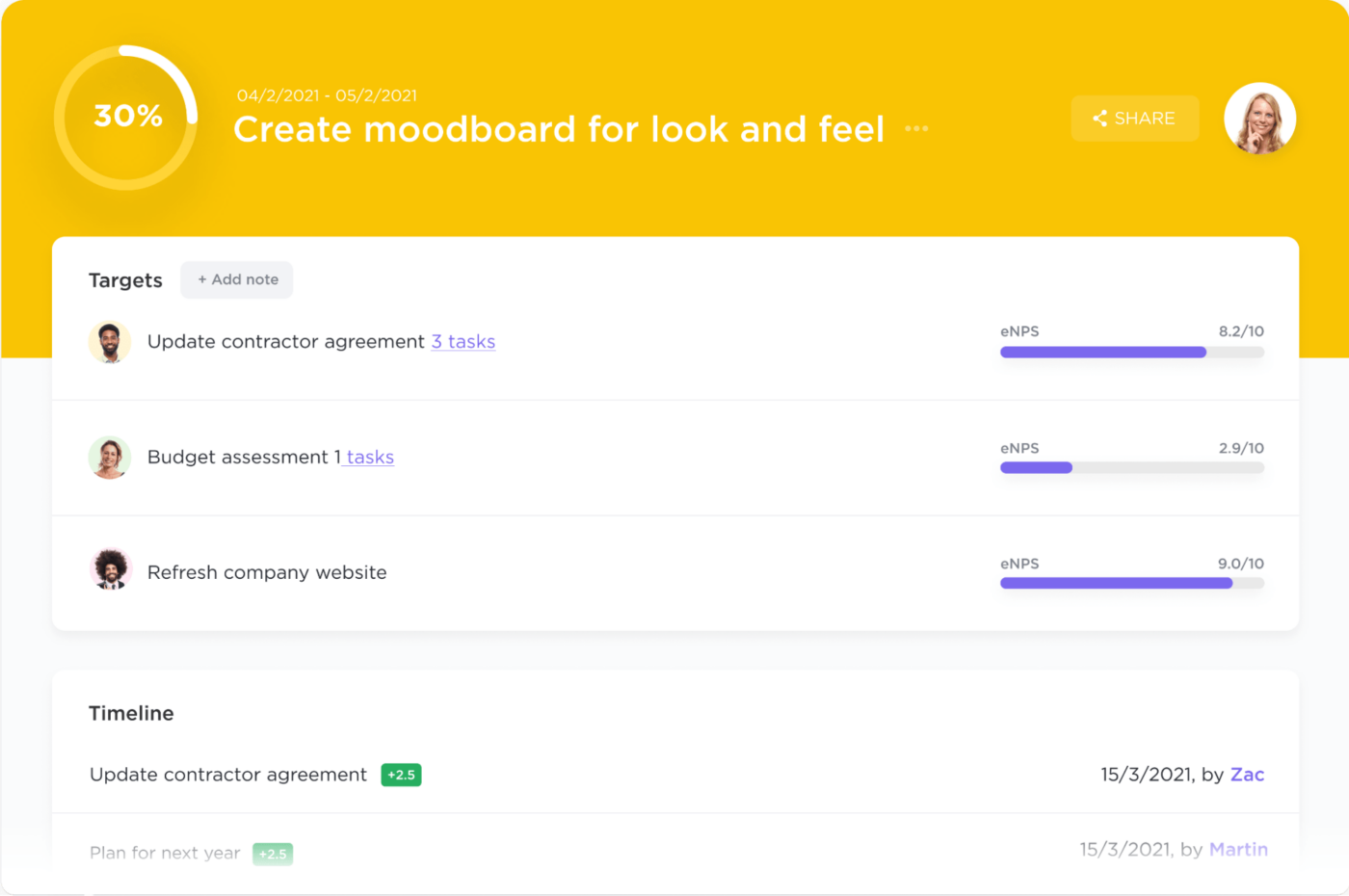 align team level OKRs to the overall company objective with clickup goals