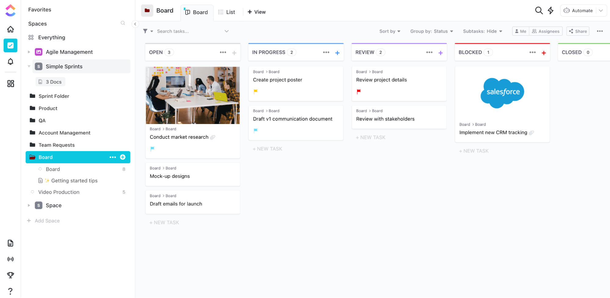 Plantilla de tablero Kanban para gestión de proyectos de ClickUp