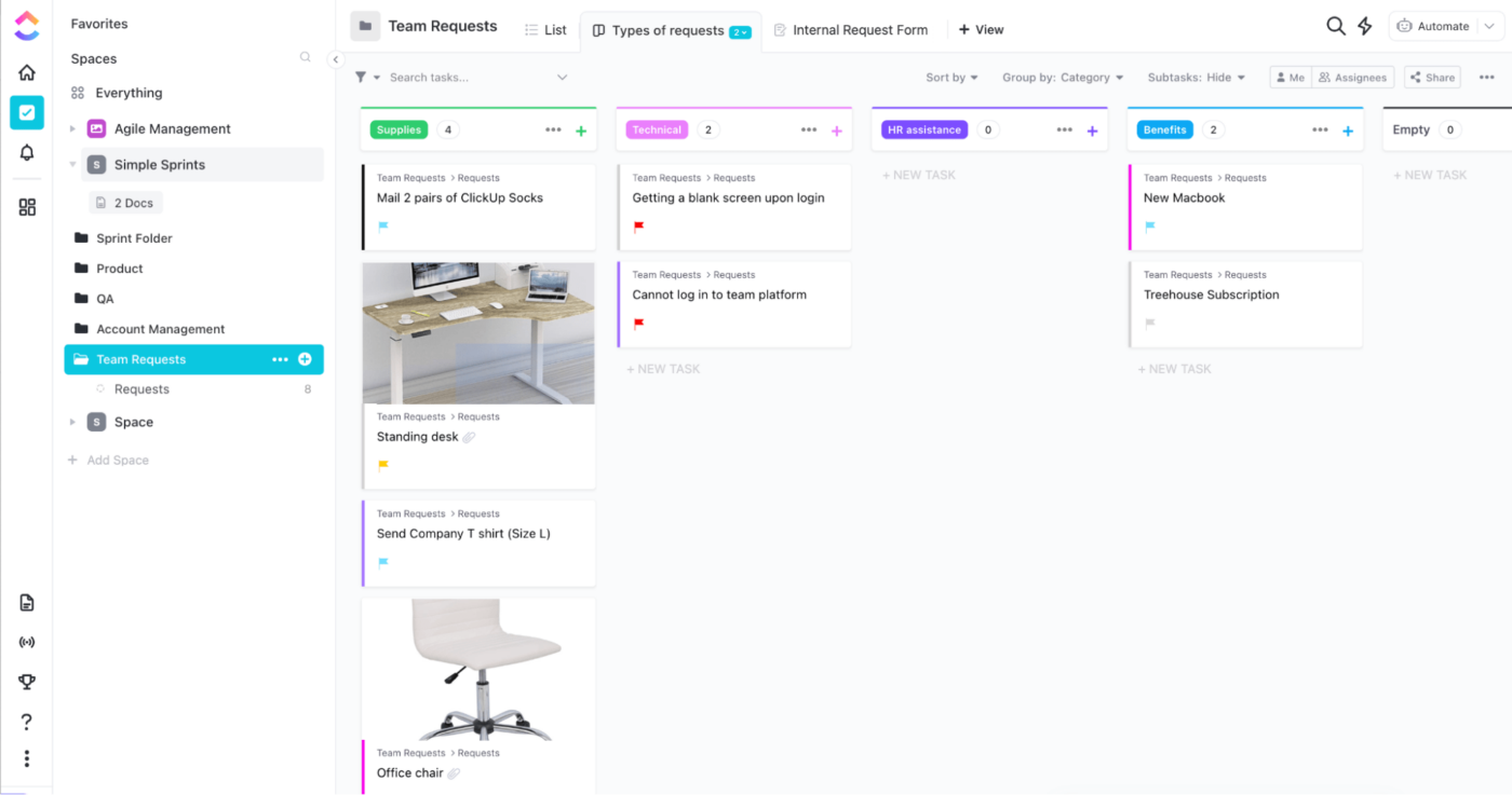 Kanban-bord sjabloon voor teamverzoeken door ClickUp