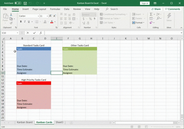 usando um quadro kanban no excel