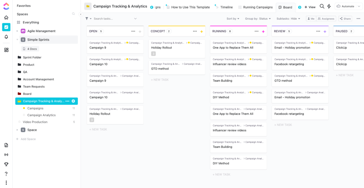 Campaign Tracking Kanban Board template by ClickUp