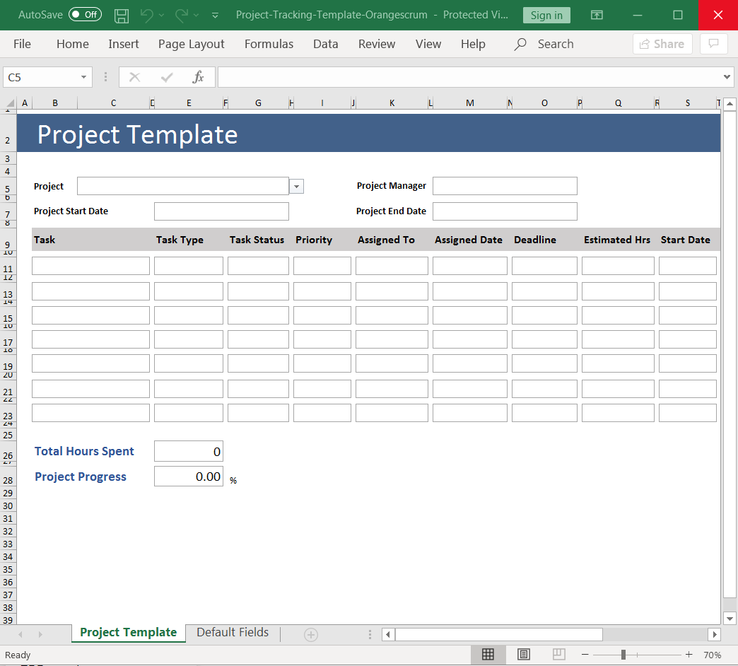 excel project template