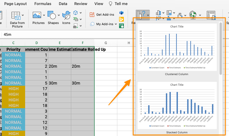 파워 피벗 Excel 차트 대시보드 예시