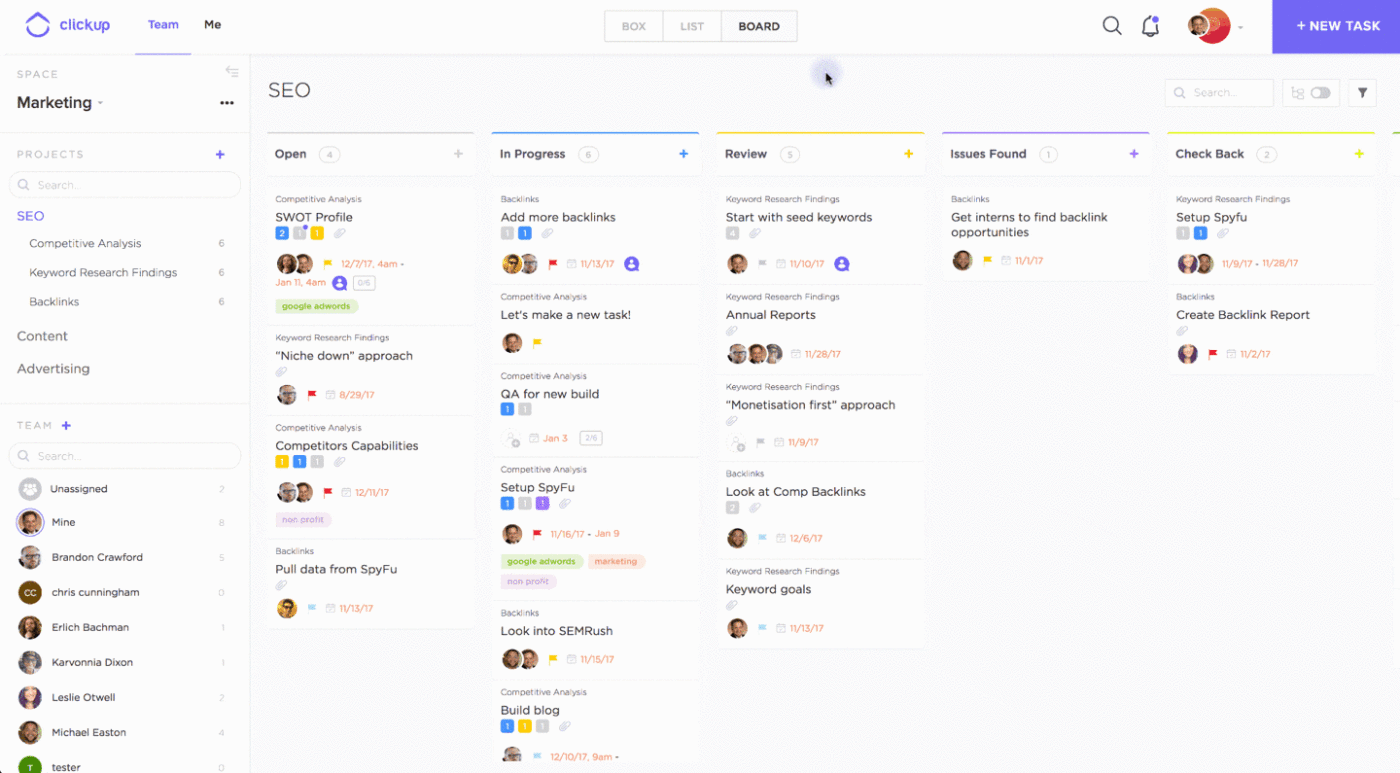 Create new tasks in ClickUp's Board view