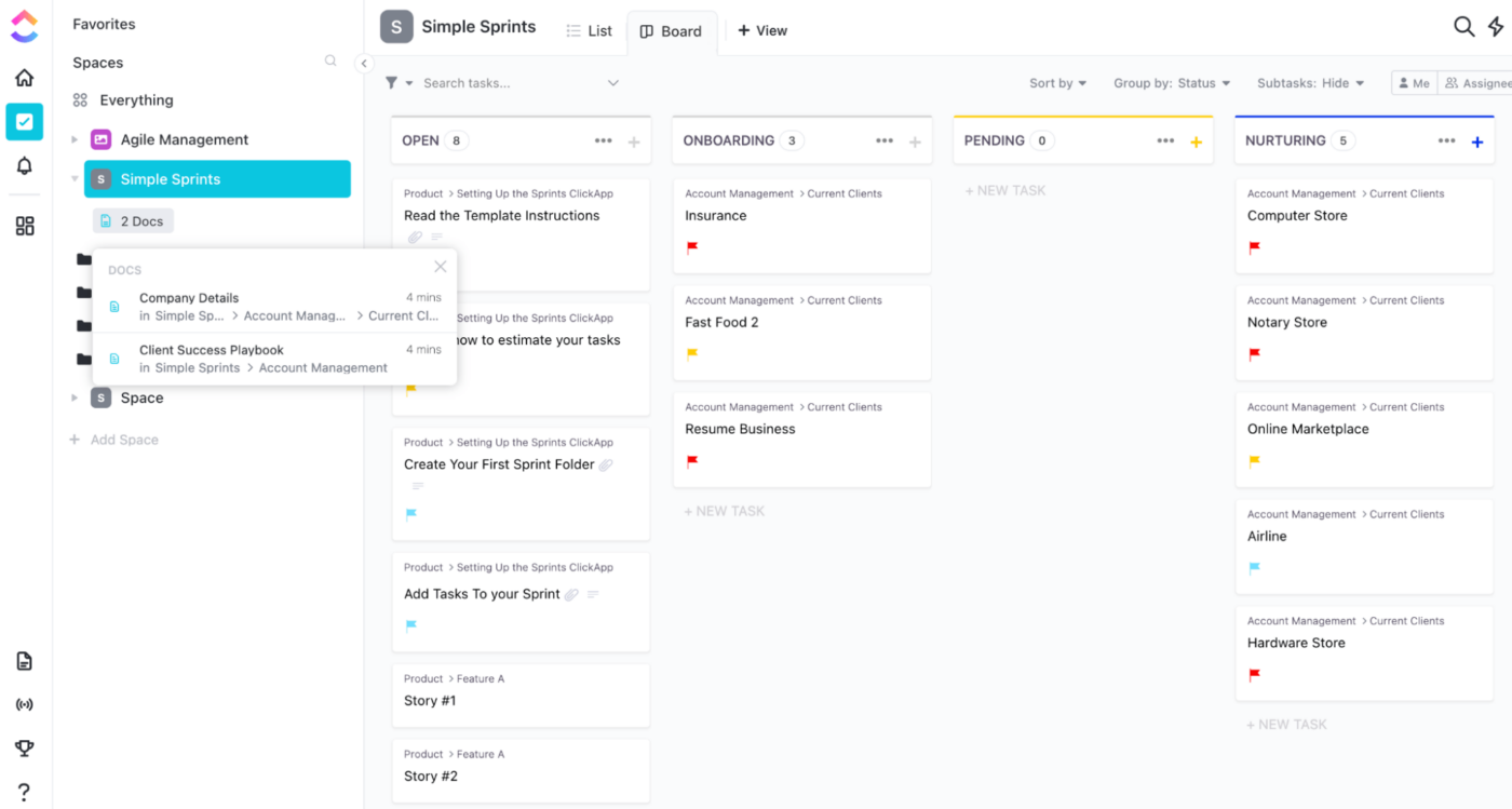 Simple Sprints Kanban Board template by ClickUp