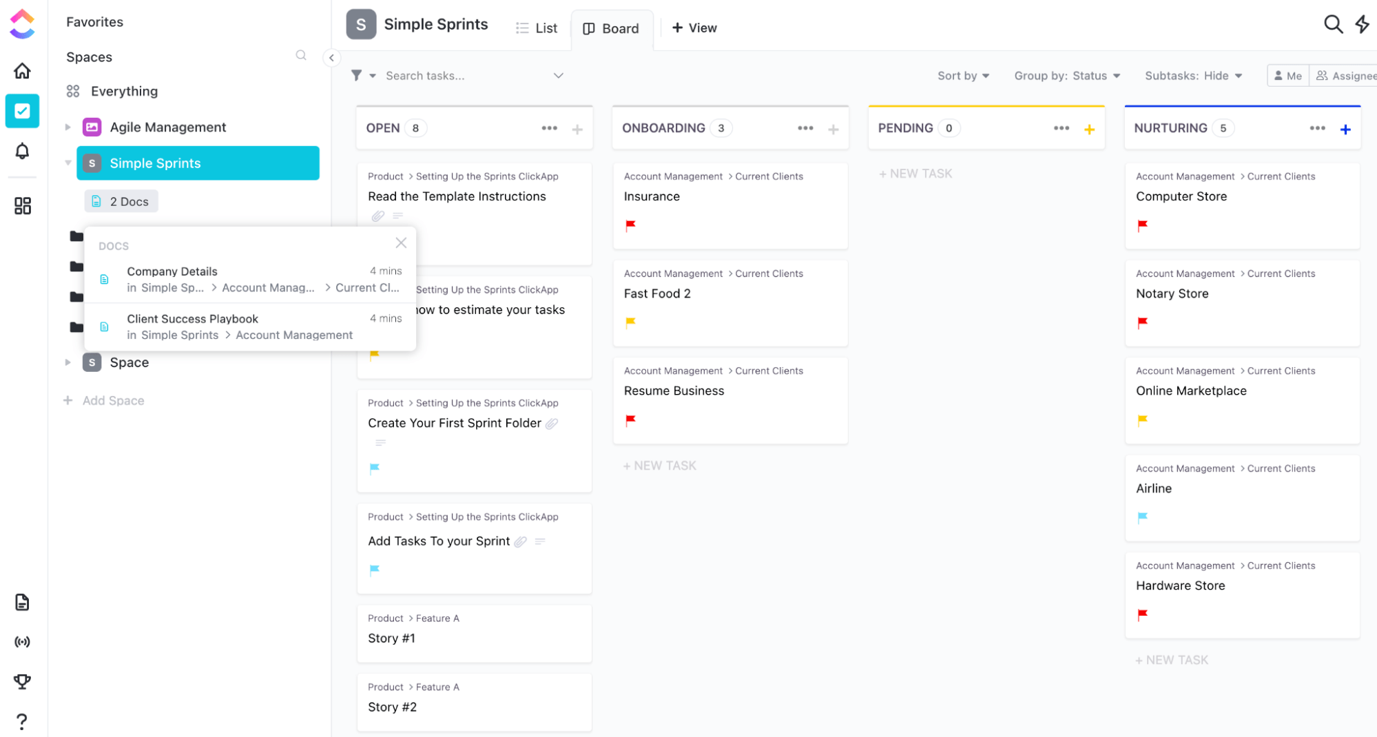 Simple Sprints Kanban Board template by ClickUp