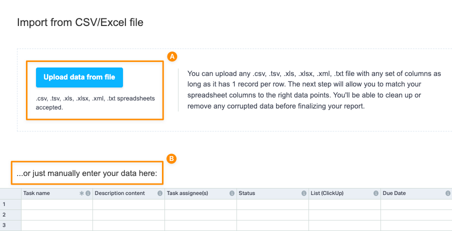 importer des données d'un fichier excel dans clickup pour créer un tableau de bord kpi