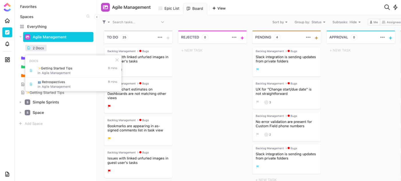 Modello di Bacheca per la gestione agile di ClickUp