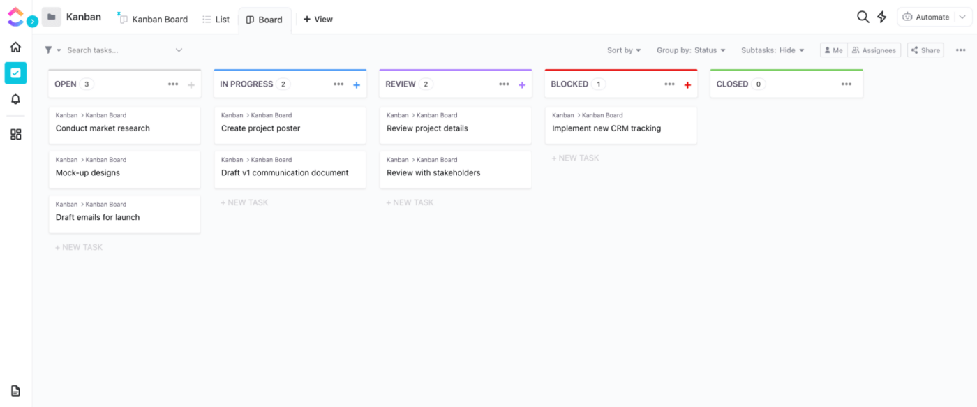 Plantillas Trello: Plantilla Kanban Simple de ClickUp