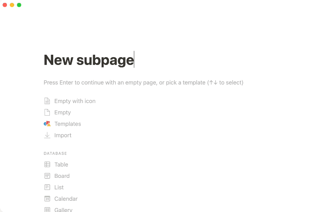 notion subpage feature example