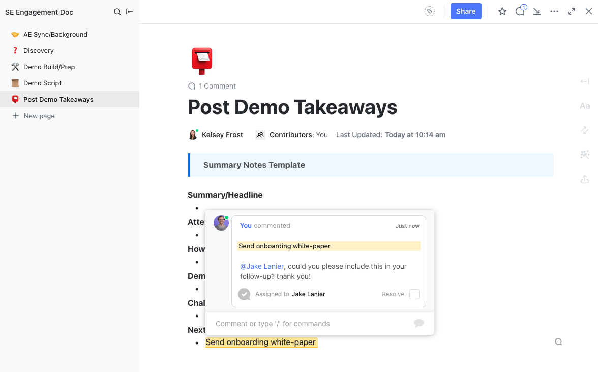 Team communication: Assigned Comments in ClickUp Dos