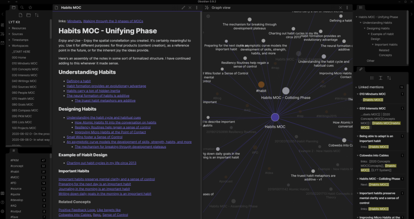 Esempio di interfaccia di Obsidian