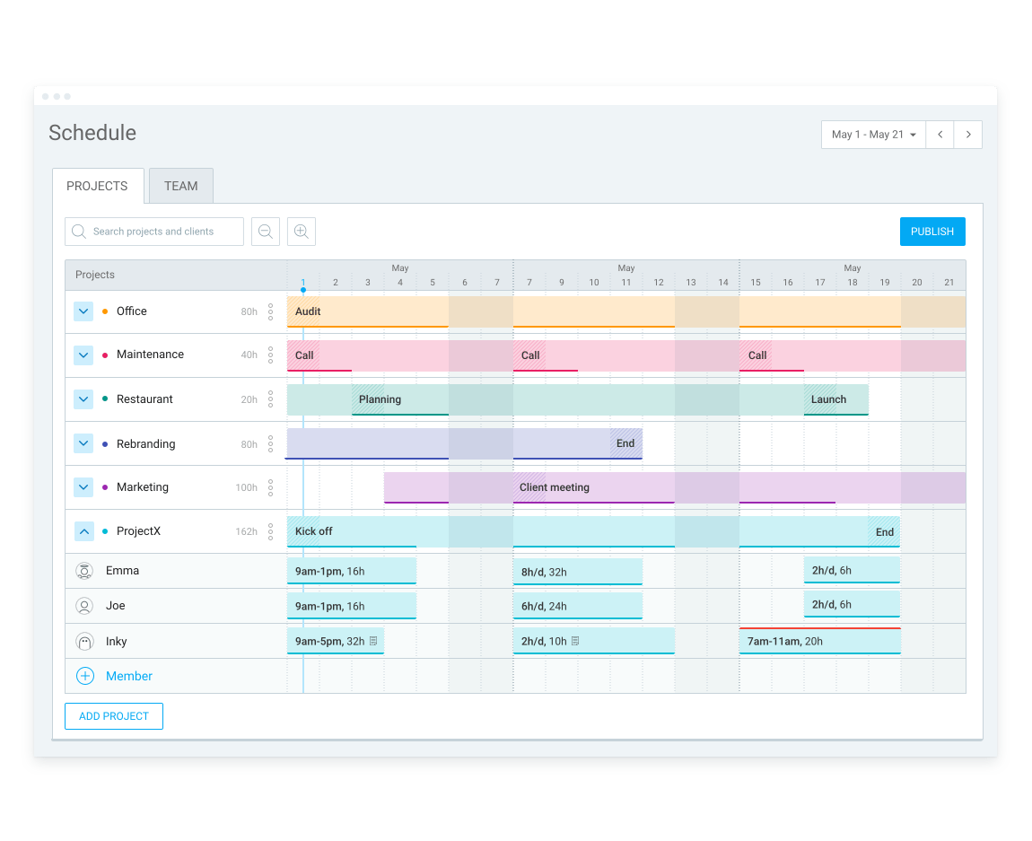 Clockify Schedule feature for projects