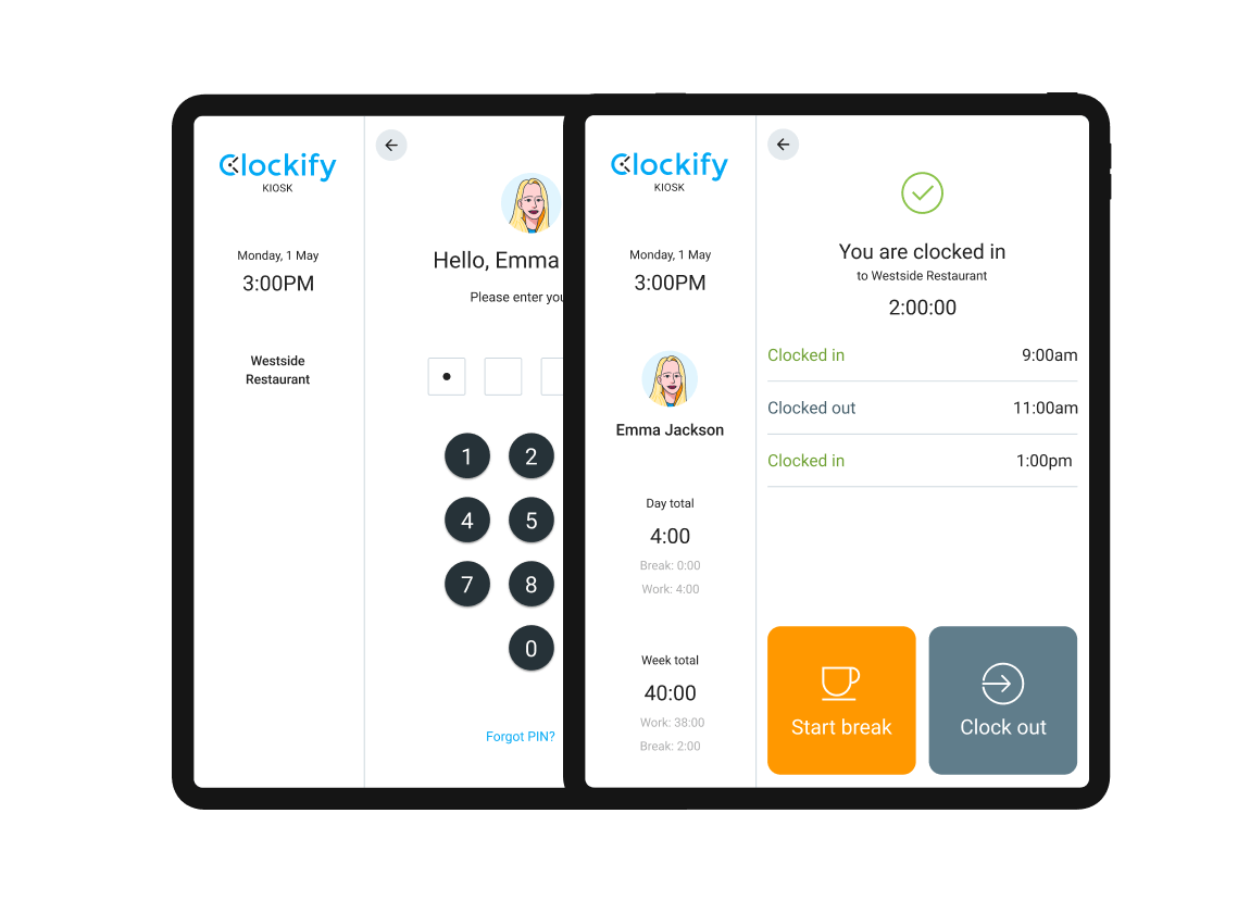 Clockify kiosk feature example