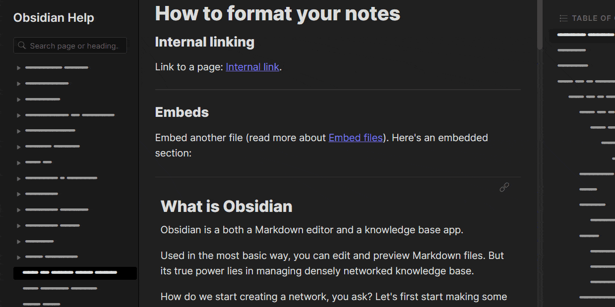 Note formatting in Obsidian