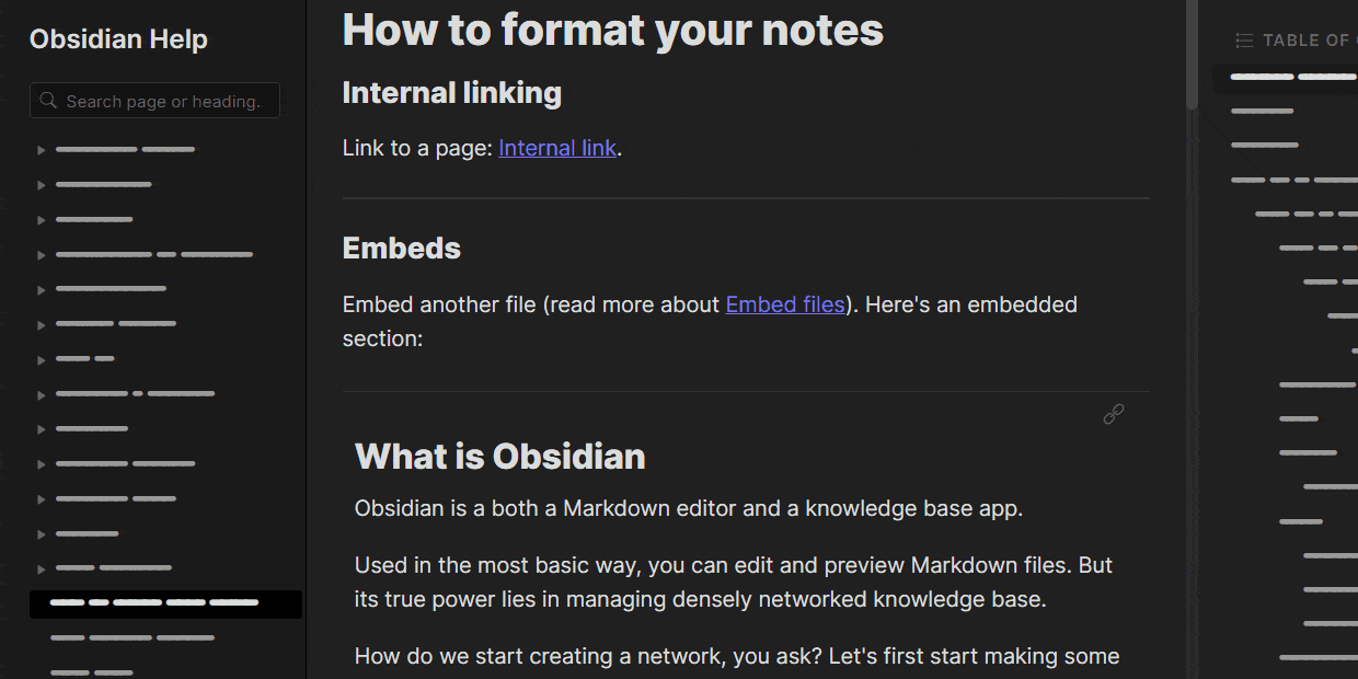 Formattazione delle note in Obsidian