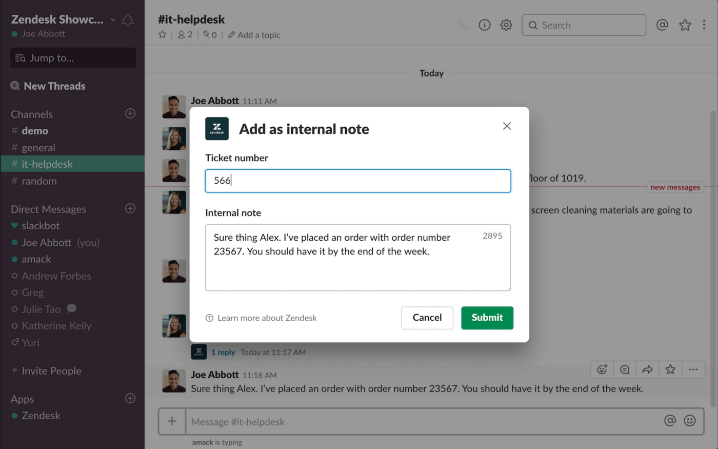 Slack Integration with Zendesk