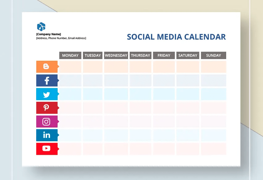 Template.net Blank Social Media Calendar Template Example