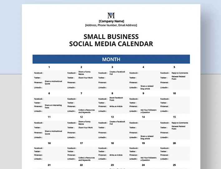 Template.net small business social media calendar template example