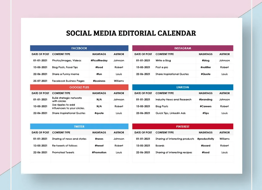 Template.net social media editorial calendar template