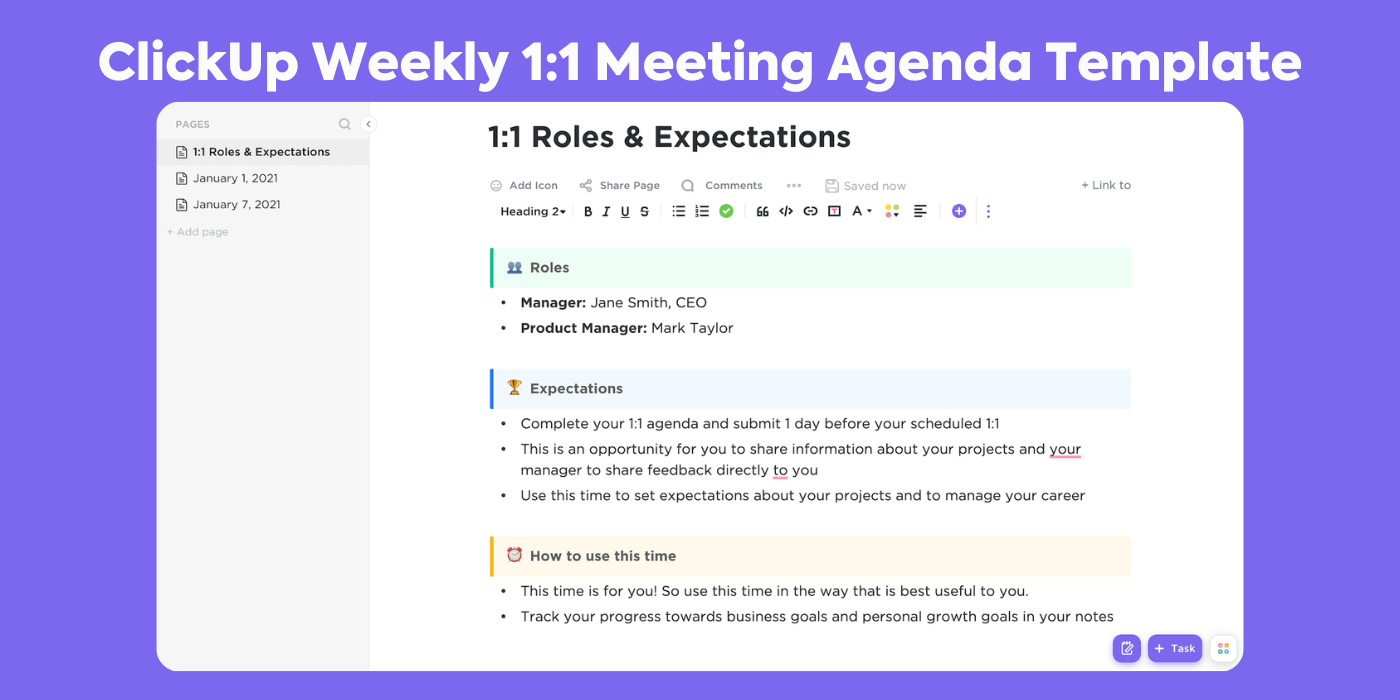 Keep all of your agendas, action items, and feedback all in one organized place