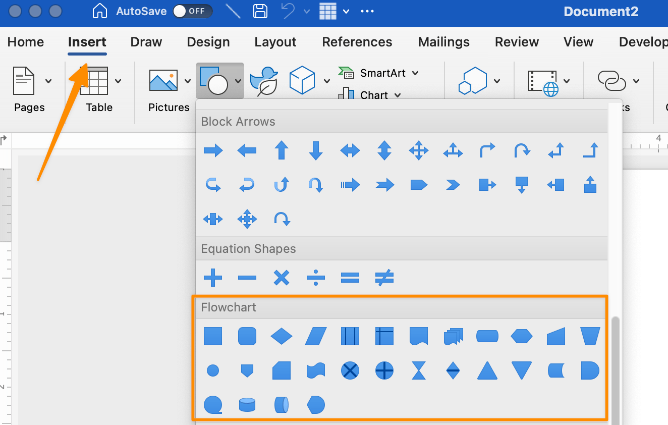 how to make a flowchart in word using the shapes tool