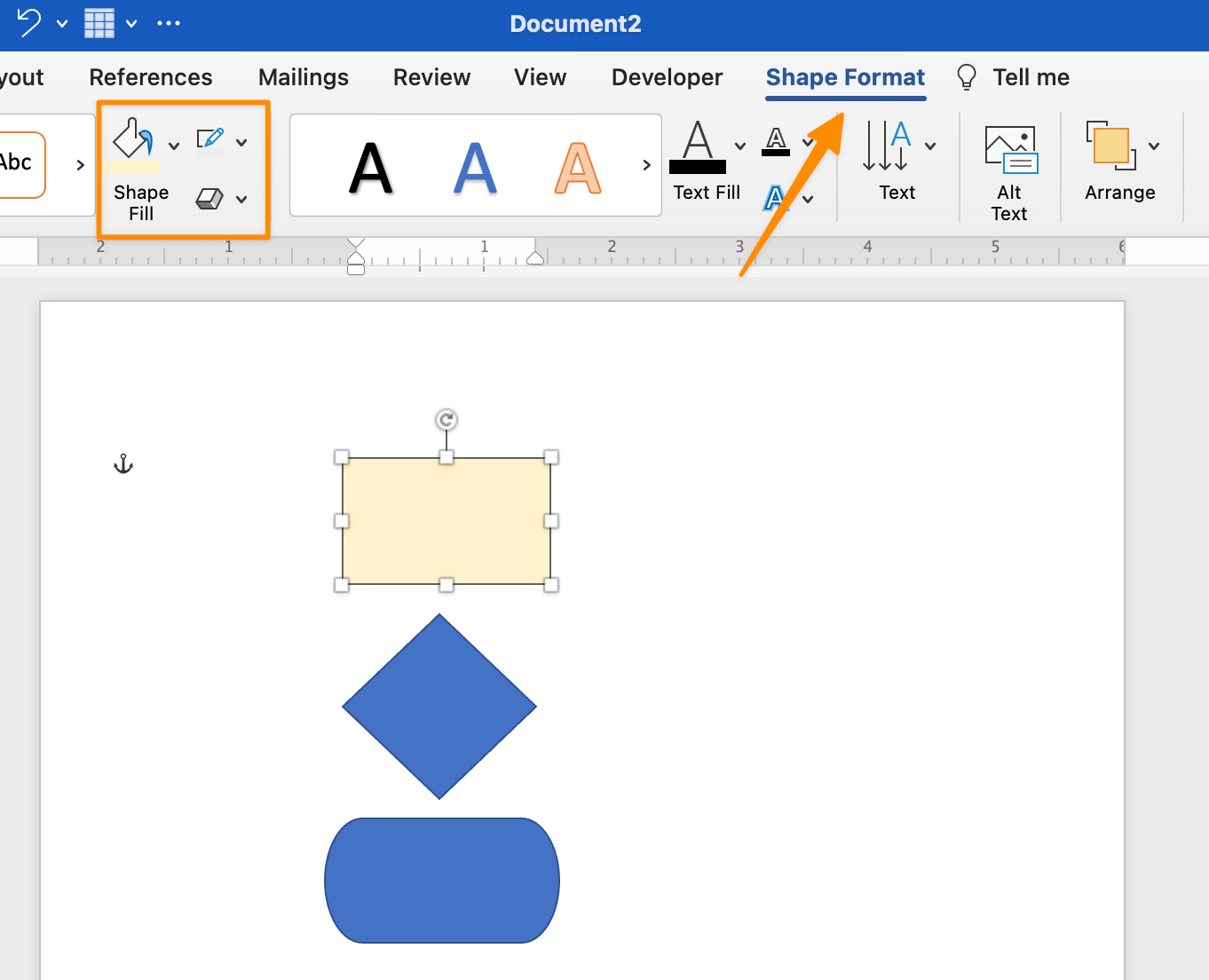 how to make a flowchart in word using the shape format tab 