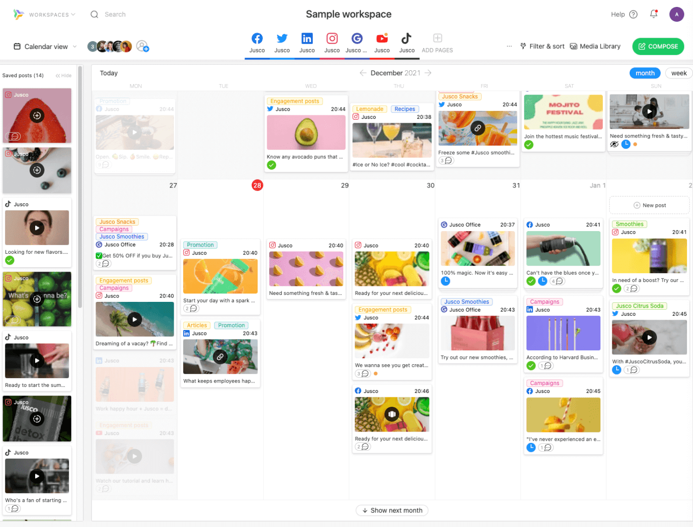 Alternativas a Sprout Social: calendario de contenidos en Planable