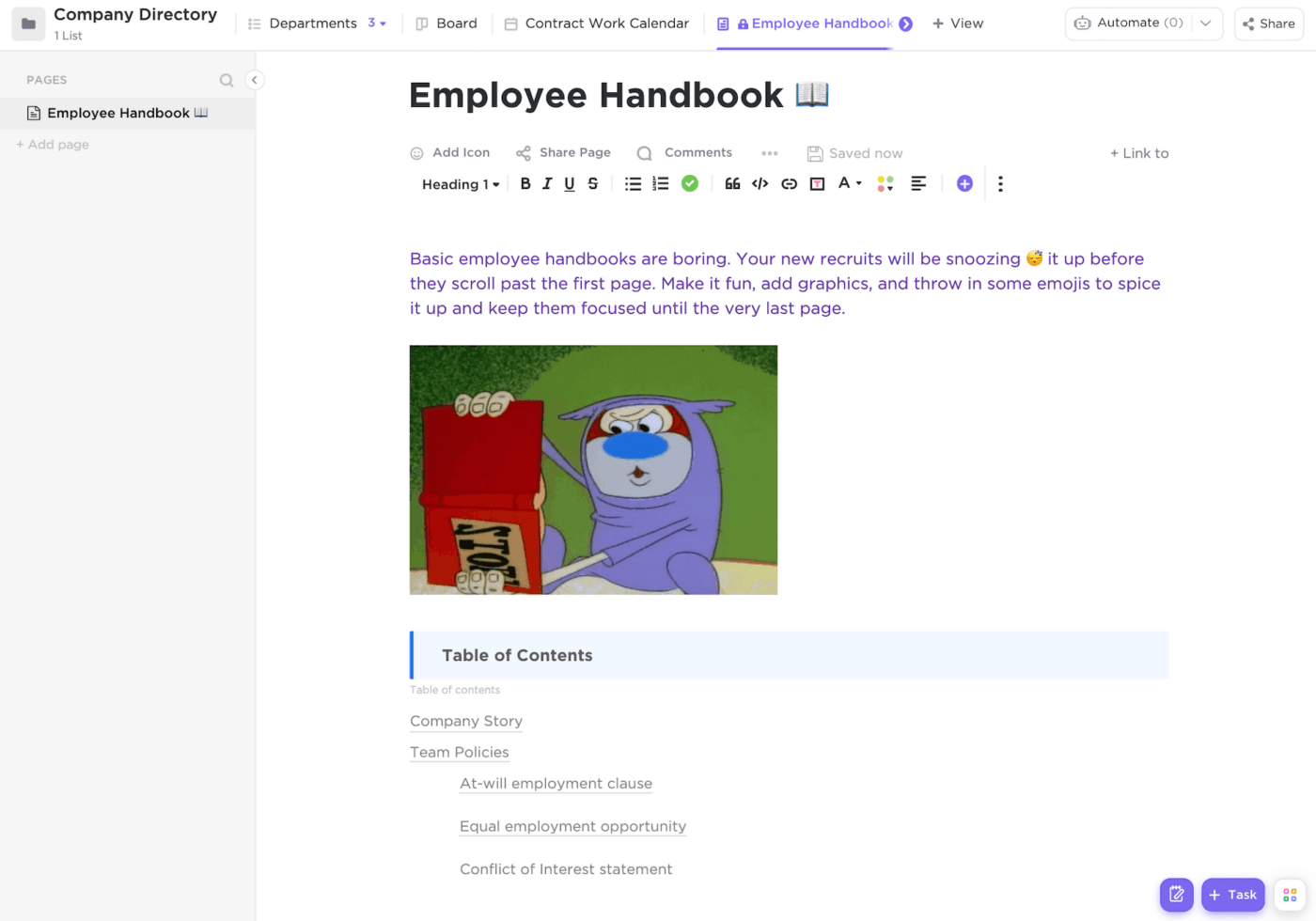 ClickUp Employee Handbook Template